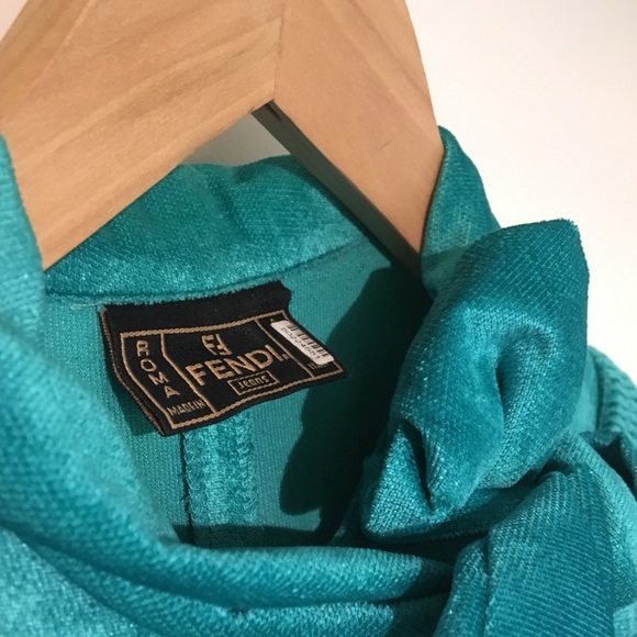 Rare Y2K Vintage Fendi Jeans Teal Midi cocktail Dress with Bow Accent - Picture 4 of 7